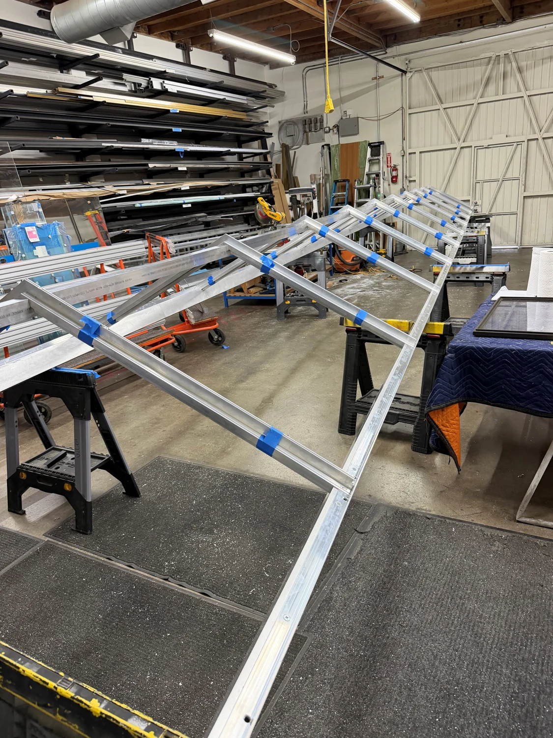 Aluminum skylight frame being fabricated in the Westlake Glass shop